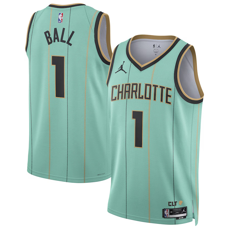 Men Charlotte Hornets #1 LaMelo Ball Jordan Brand Mint City Edition 2024-25 Swingman Player NBA Jersey